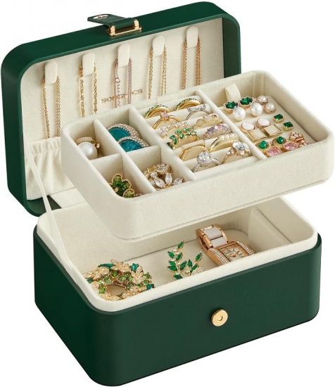 SONGMICS Jewelry Box, Travel Jewelry Case, 2-Layer